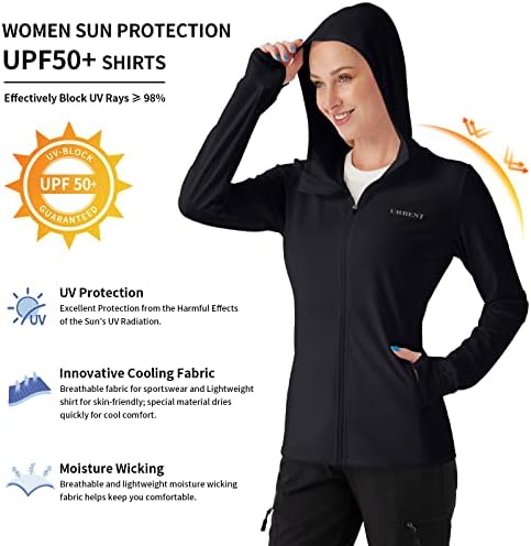 Дамски Солнцезащитная Яке с качулка UPF 50+, Слънчеви Ризи с Дълъг Ръкав за Разходки на Открито с Джобове