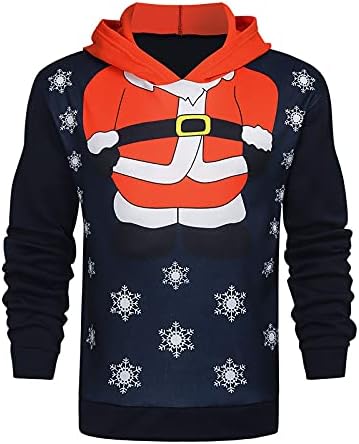 Коледна Hoody WYTong с качулка за Мъже, мек вълнен плат Пуловер с 3D Коледните Елени, Зимни Hoody, Празнични блузи (Тъмно