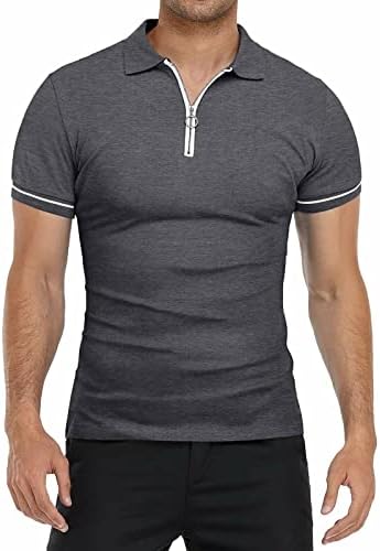 Мъжки Ризи Поло PICKLION с къс ръкав с цип Slim Fit, Ежедневни Тениска За тренировка на Мускулите