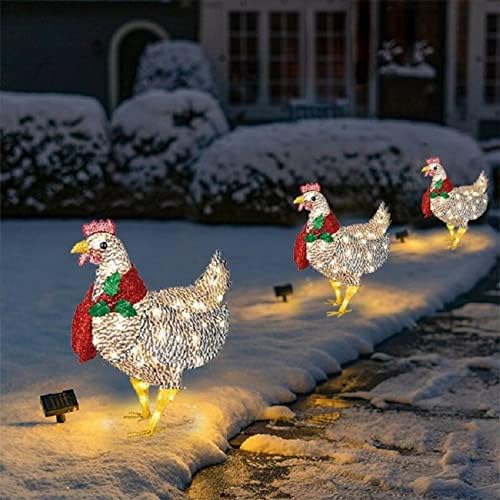 Светлинен Пиле с червено нагрудником, Водонепроницаемое Коледна Украса Външно Без свързване към електрическата