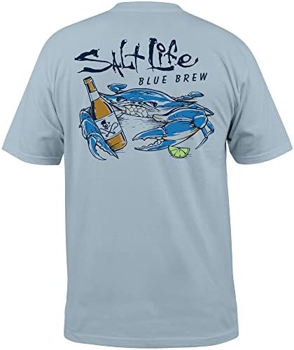 Мъжки t-shirt Salt Life Blue Brew с къс ръкав и Кръгло деколте и Джоб