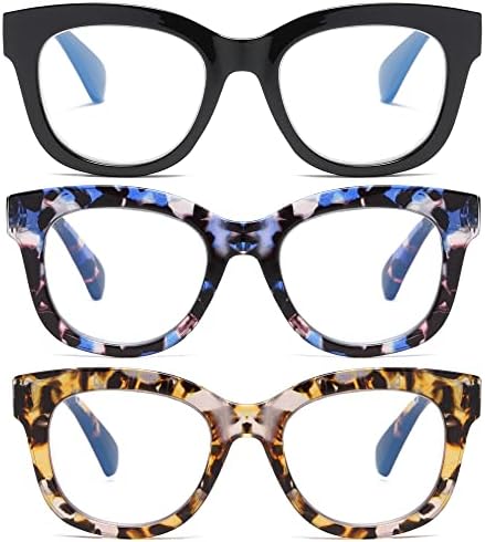 ZXYOO Извънгабаритни Очила за четене за жени, на 3 опаковки, Блокер синя светлина Компютърни Четци с пружинным тръба на шарнирна връзка