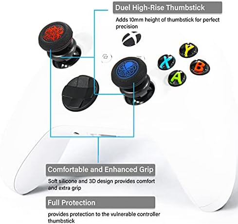 Удължителен кабел за джойстик Playrealm FPS x 2 и силиконов калъф за улавяне с печат x 4 за Xbox Series X / S и контролер за Xbox One (син на Ivelina и Щупальце Демон)