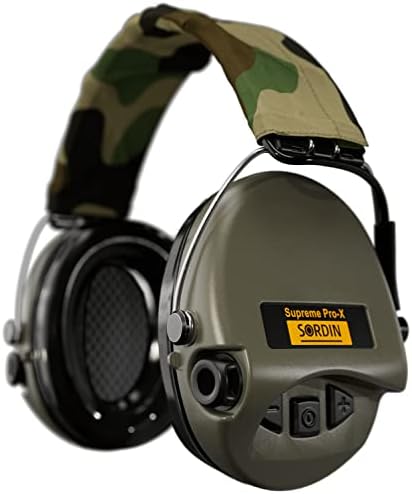 Sordin Supreme PRO X - Регулируеми слушалки за Активна безопасност За Защита на слуха - Камуфляжное Брезентовое лента за глава и Зелени чашка