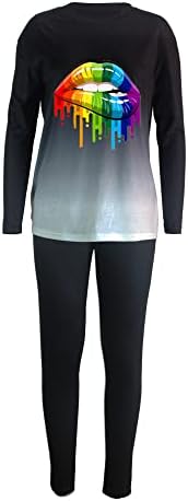 Жена пуловер с равен брой гласове-боя PINLI, Комплект от две части, Всекидневни топ с къс ръкав и панталони с принтом Голям размер,