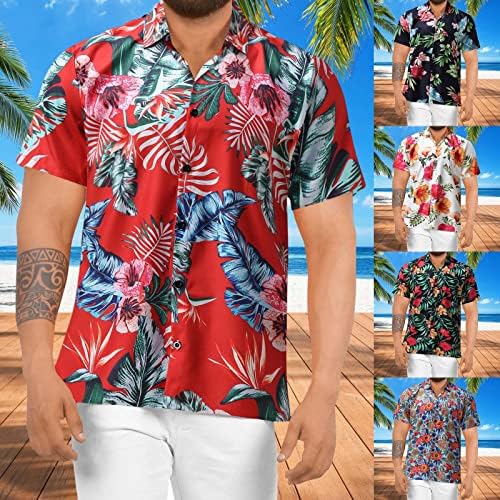 XXBR Хавайски Ризи за Мъже С Къс Ръкав Aloha Плажна Риза С Цветен Модел Ежедневни Летни Морски Ризи с Копчета