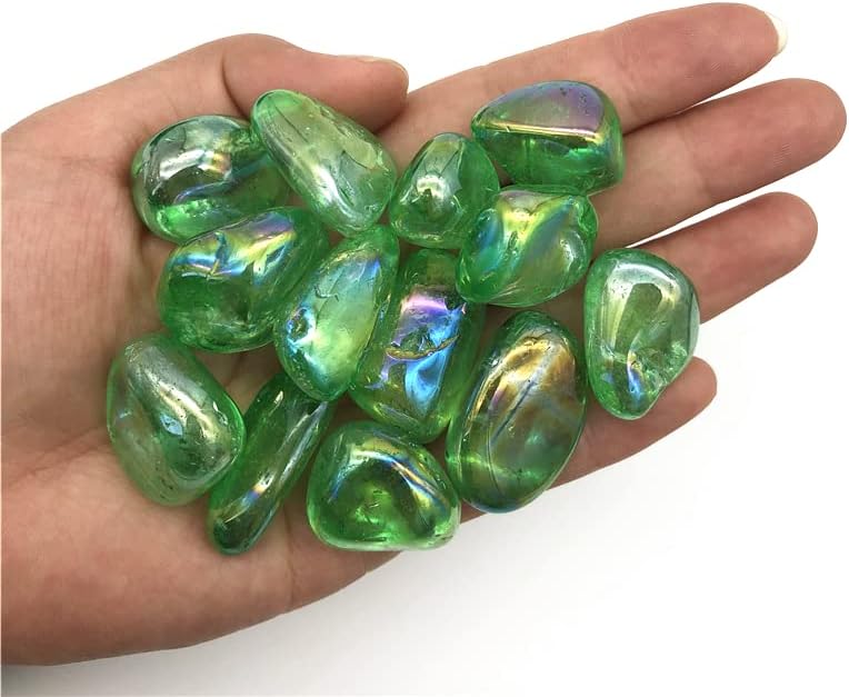 SUWEILE JJST 100 г Зелен Титан Аура Гальванический Кристални Галтованные Камъни Лечебни Естествени Камъни и Минерали