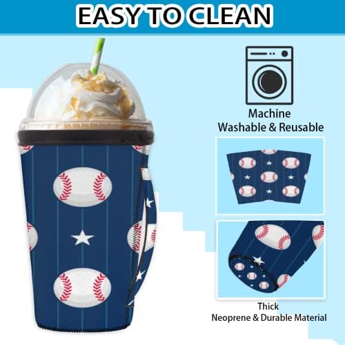 Ръкав за кафе с лед в ивицата и Бейзболни звезди с дръжка за многократна употреба Титуляр за кафе с неопреновой