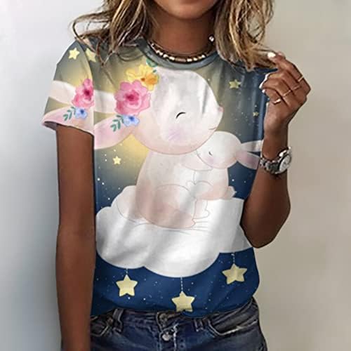 Comigeewa Момичета-Тийнейджърки през Цялата Силует Памук Графичен Честит Подарък Хол Великден Блуза, Тениска за Жени Лято Есен OW OW