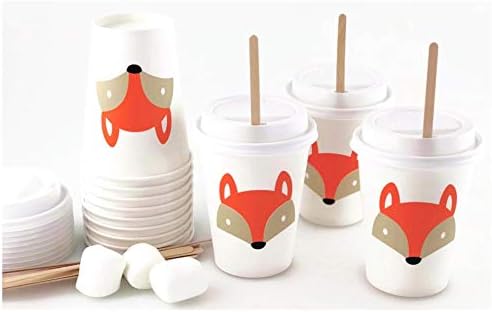 Картонени чаши за парти по случай рождения Ден на Фокс с Капаци и бъркалки (12 Комплекта)