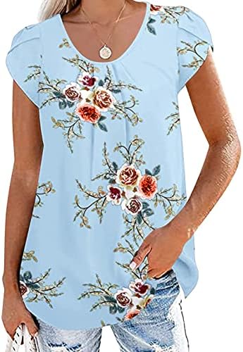 Дамски Тениски с кръгло деколте, Фестивални Ежедневни Блузи, Тениски на Бретелях, Шапки С Къс ръкав, Ризи с Цветен Модел