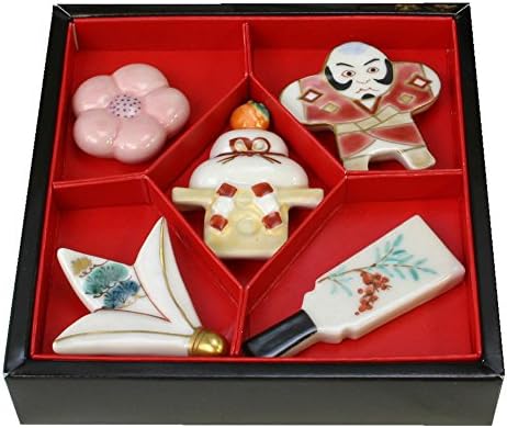 Поставка за пръчици за хранене Kyo-Фаянс HKY401 Shimizu Фаянс, Комплект от 5 броя, Нова Година в Киото