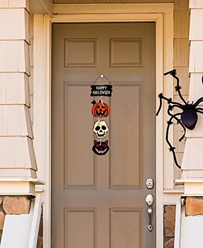 FLYAB Украса за Хелоуин Врата Подвесная Надпис Happy Halloween Дървени Табели Селски Врата Закачалка Знак за Хелоуин