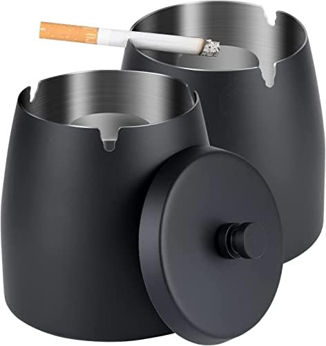 Опаковка от 2 Улични Пепелници за Цигари с капак, Бездимни Пепелник от Неръждаема Стомана, Ветроупорен, Защитени от миризма