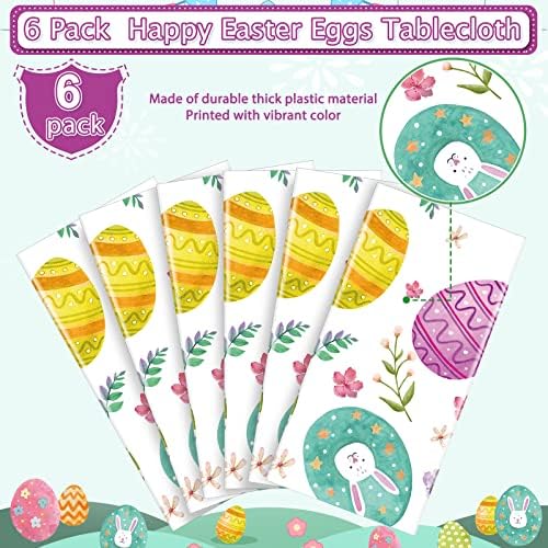 6 Опаковки Великден Покривки за парти, Великденски Яйца, една Найлонова Покривка със Заек, Декорация на масата, Акварел Пролетен Великденски за Еднократна употреба