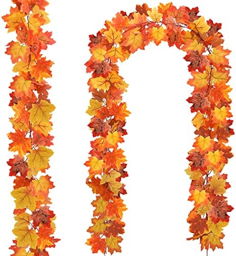 JPSOR 2 опаковки Есента Гирлянди с Кленов Лист 7,6 метра/бр, Изкуствени Висящи Лози, Есенна Гирлянда от Листа за партито в чест на Деня на Благодарността, На закрито, На О
