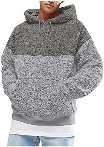 WYTong мъжки космати яке шерпа, пуловер с качулка, hoody с дълъг ръкав, спортна предна част с джоб, връхни дрехи есен