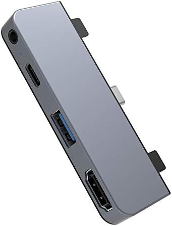 Адаптер hub HyperDrive USB C за iPad Pro 2020 2018 2019 11 / 12,9, смартфон / таблет USBC, ключ-USB концентратор-C 4 в 1 с резолюция 4K, HDMI, зареждане C-USB PD, USB 3.0, аудиоразъема за слушалки 3.5 мм -Сив