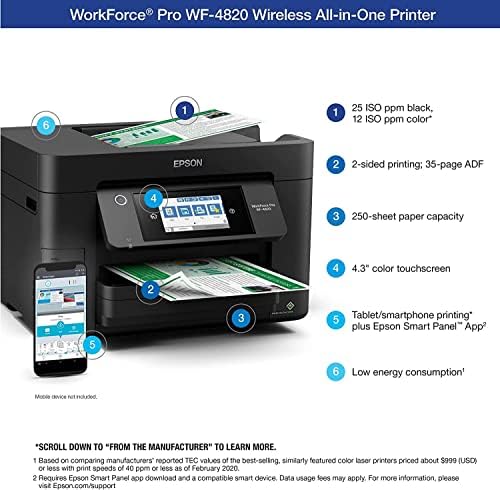 Цветен мастилено-струен принтер Epson Workforce Pro WF-4820 Безжична Всичко в едно за печат на Сканирани копия по факс