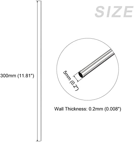 Тръба от неръждаема стомана METALLIXITY 304 (5 mm OD x 0,2 мм Стена T x 300 mm L), Пряка Тръба за декорация