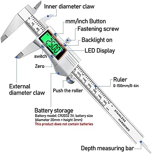 SJYDQ Метален Корпус от Неръждаема Стомана Цифров Штангенциркуль 0-150 мм Инструмент за Измерване на Цифров Штангенциркуль