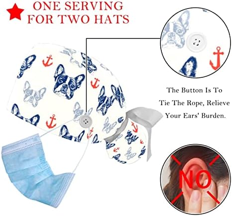 LORVIES, 2 броя, регулируема работна шапка с копчета и завязкой от лента за дълга коса жените, английски булдог