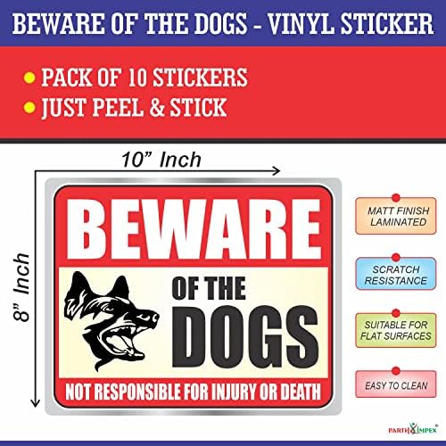 Стикер Пази се от кучето - (опаковка от 10 броя) 8 x 10 Големи Ламиниран Винил с матово покритие, Предупредителен