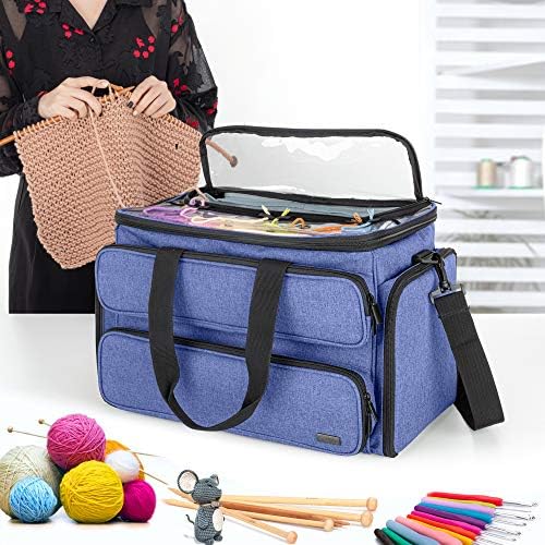 Чанта за плетене YARWO, Чанта-Органайзер за съхранение на прежда за плетене на спици (до 14 инча), Куки, Кръгли