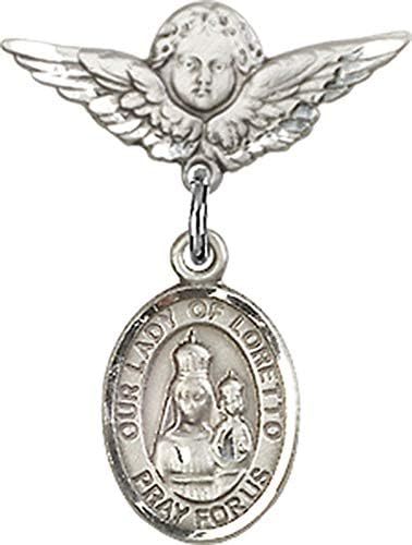 Иконата на детето Jewels Мания Чар на Дева мария Loretto и икона на Ангел с крила | Иконата за дете от сребро с