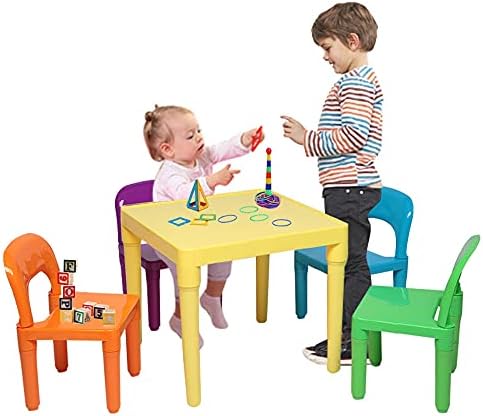 BFCGDXT Детски Цветна Пластмасова Маса и Комплект столове, Една маса и Четири стола, Образователна игра на Арт Масичка за