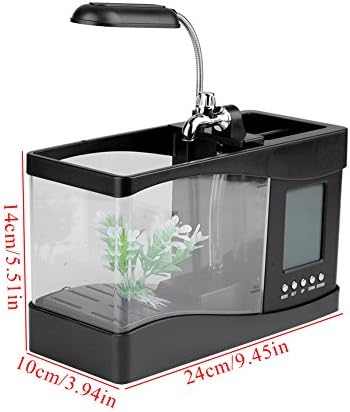 Малък Разделени Аквариум за риби Многофункционално USB Акумулаторна Мини Аквариум за риби с Функция Часовник С Led Подсветка (черен)