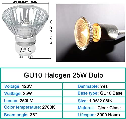 Халогенна лампа GU10 25 W NP5, работа на смени лампа за Затопляне на Свещи, Горелки за Ароматния Восък, Ароматния Стопи, Халогенна лампа GU10 + C 120 25 W, MR16 JDR със Стъклен капак,