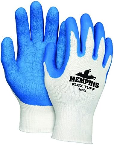 Ръкавица Memphis 9680, XLarge Memphis Flex Туф, Обвивка от памук / полиестер 10 калибри, дланта и върховете на пръстите от синьо латекс (комплект от 12 броя / EA)