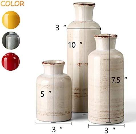 CwlwGO - Керамични бяла ваза в провинциален стил за вашия интериор на фермерска къща, Комплект от 3 малки декоративни вази