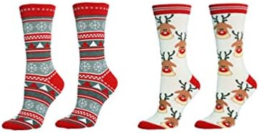 NUOBESTY, 4 Двойки Коледни Женски Чорапи, Подаръци, Дядо Коледа, Памучни Дълги Чорапи с участието на Лоса за