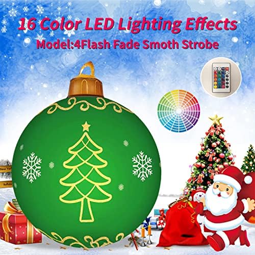 Надуваем Коледна Топка,Fiuottu Light Up PVC Открит Коледен Топка, Украсена с Акумулаторна 16 led осветление и дистанционно управление