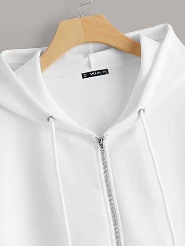 Дамски блузи GLOWPIXIE Плюс Обикновена блузи с качулка с цип (Цвят: бял, Размер: 3X-Large)