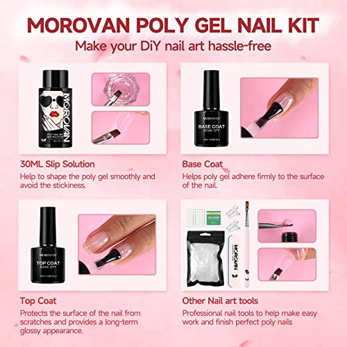 Morovan Комплект за нокти от поли-гел 3 цвята - 1 унция на Набор за изграждане на нокти от поли-гел с база за лампи за нокти