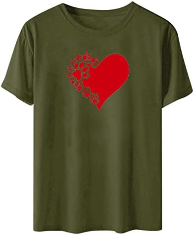 Тениски за Свети Валентин за Жени, Летни Блузи с Кръгло Деколте и Принтом във формата на Сърце, Свободни Ежедневни