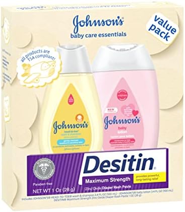 Подаръчен комплект Johnson ' s Baby Care Essentials, Комплект за грижа за детската кожа с препарат за миене на тялото и шампоан, Лосион за тяло и паста от обрив с оксидом цинк за Не
