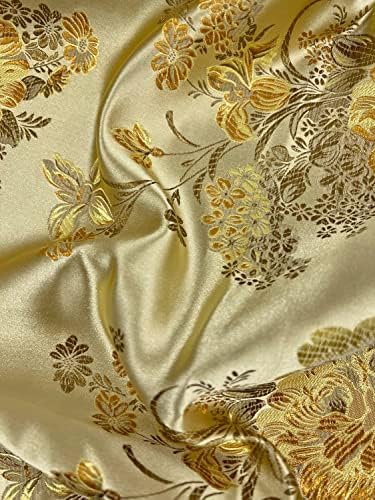 Китайски Сатен плат от златен брокат с цветя модел Anais за Чонсама/Ципао, Дрехи, Костюми, Тапицерия на мебели, Чанти,