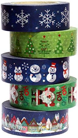 Коледен Комплект Скотчей за Васи, 5 Ролки Маскировочной лента за Васи за Зимните Празници, Декоративни Ленти за Васи 0,6 x 32,8