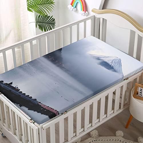 Чаршаф за легло в планинска тематика, Стандартен чаршаф за матрак на детско креватче Меки и дишащи Кърпи -Отлични за стая на момче или момиче, или на детето, 28 x 52, Бле