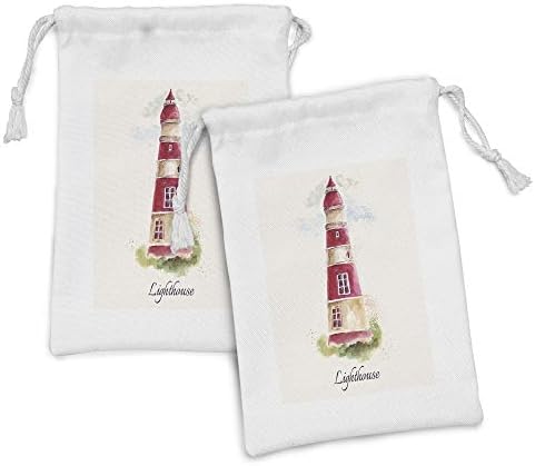 Текстилен Калъф Ambesonne Lighthouse, Комплект от 2 теми, Акварел Принт под формата на Фара, Бледи Пастелни Реколта Надписи,