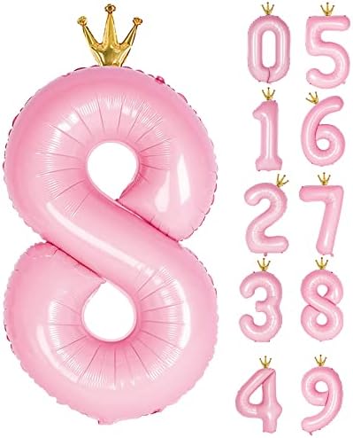 Подарък Топка Номер 1, с Корона, Голям брой балони 40 инча, Украса за парти в чест на 1-ви Рожден Ден, декорация за Първите признаци на Раждане, Розов