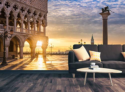 Градските Фотообои – Изгрев слънце на площад във Венеция – Стенни Картини, Декорация на Изображението, боядисани
