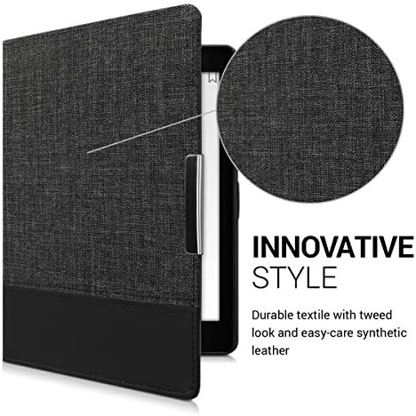 калъф kwmobile, съвместим с Кобо Aura ONE - калъф за четец на електронни книги от изкуствена кожа и платно - антрацит/черен