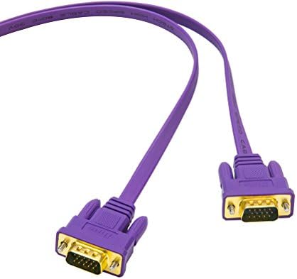 DTech VGA Кабел 50 фута, Тънък кабел VGA мъжете към мъжете 15-Пинов кабел за монитор SVGA Плосък Тънък (50 фута, лилаво)