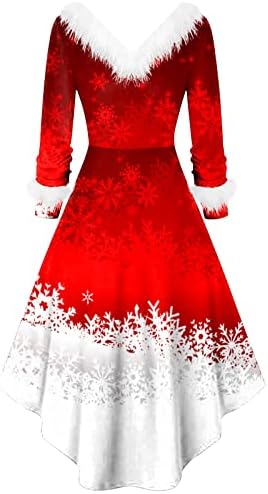 Женствена рокля за Коледното парти, Модни Плюшена Рокля с дълги ръкави и V-образно деколте с Неправилна форма, Грозни Пуловери Забавни