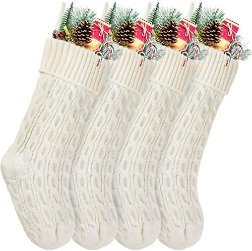 Коледни Чорапи Kunyida на Едро, 18-цолови Възли Коледни Чорапи, цвят Слонова Кост за Семейна Коледна украса, 4 опаковки
